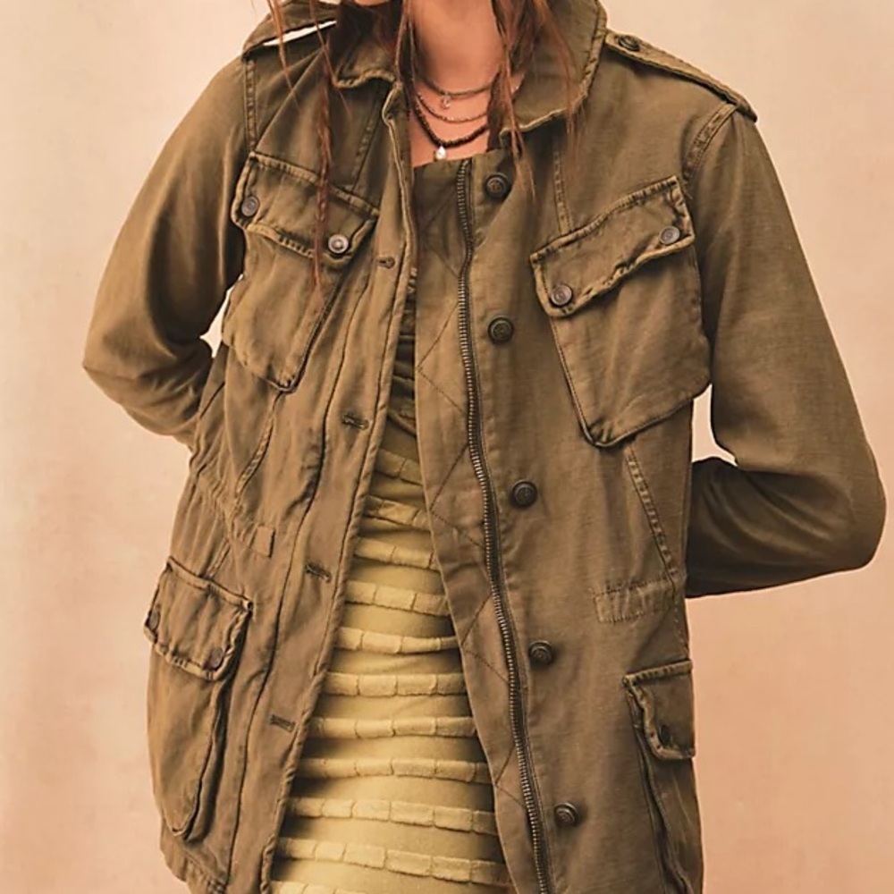 NWT Free People Not Your Brothers Surplus Jacket Olive Green Utility Military